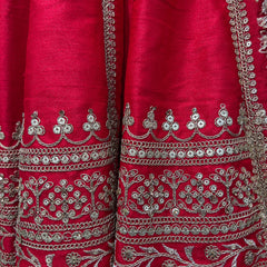 Red raw silk kurti sleeves with silver chain border and sequin jaal trim