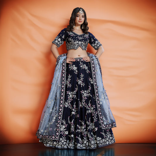 Jazzagals - Soft Georgette Designer Black Cocktail Lehenga