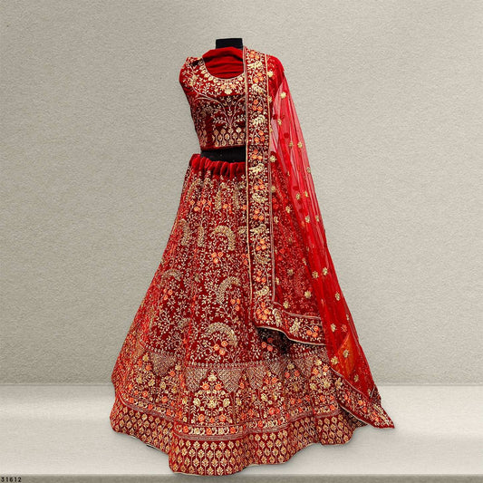 Pagfera - Heavy Zari Handwork Royal Red Bridal Lehenga