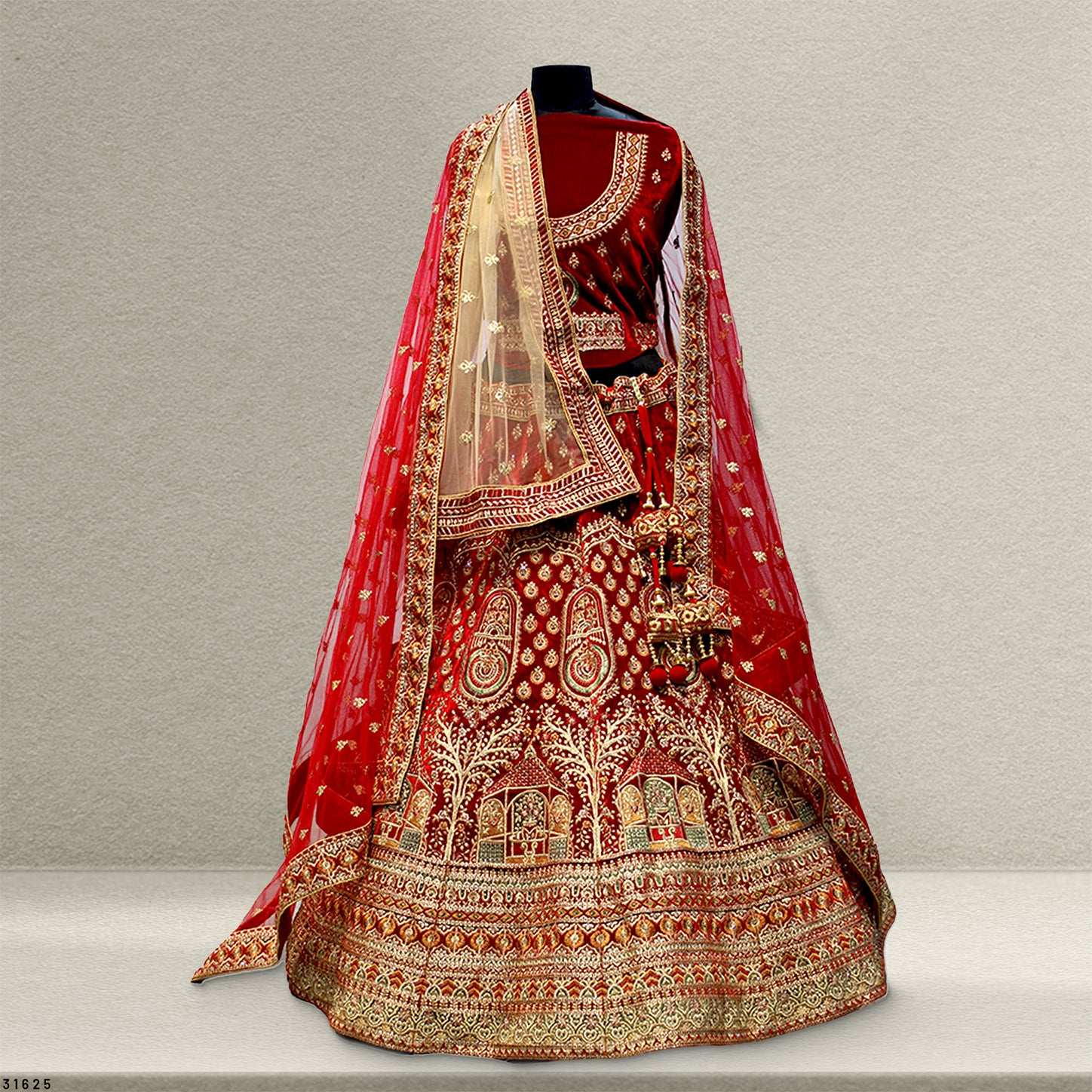 Pagfera : Double Dupatta Royal Red Bridal Lehenga