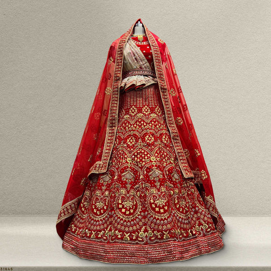 Pagfera - Cutdana Handwork Royal Red Bridal Lehenga