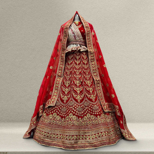 Pagfera - Cutdana Handwork Royal Red Bridal Lehenga