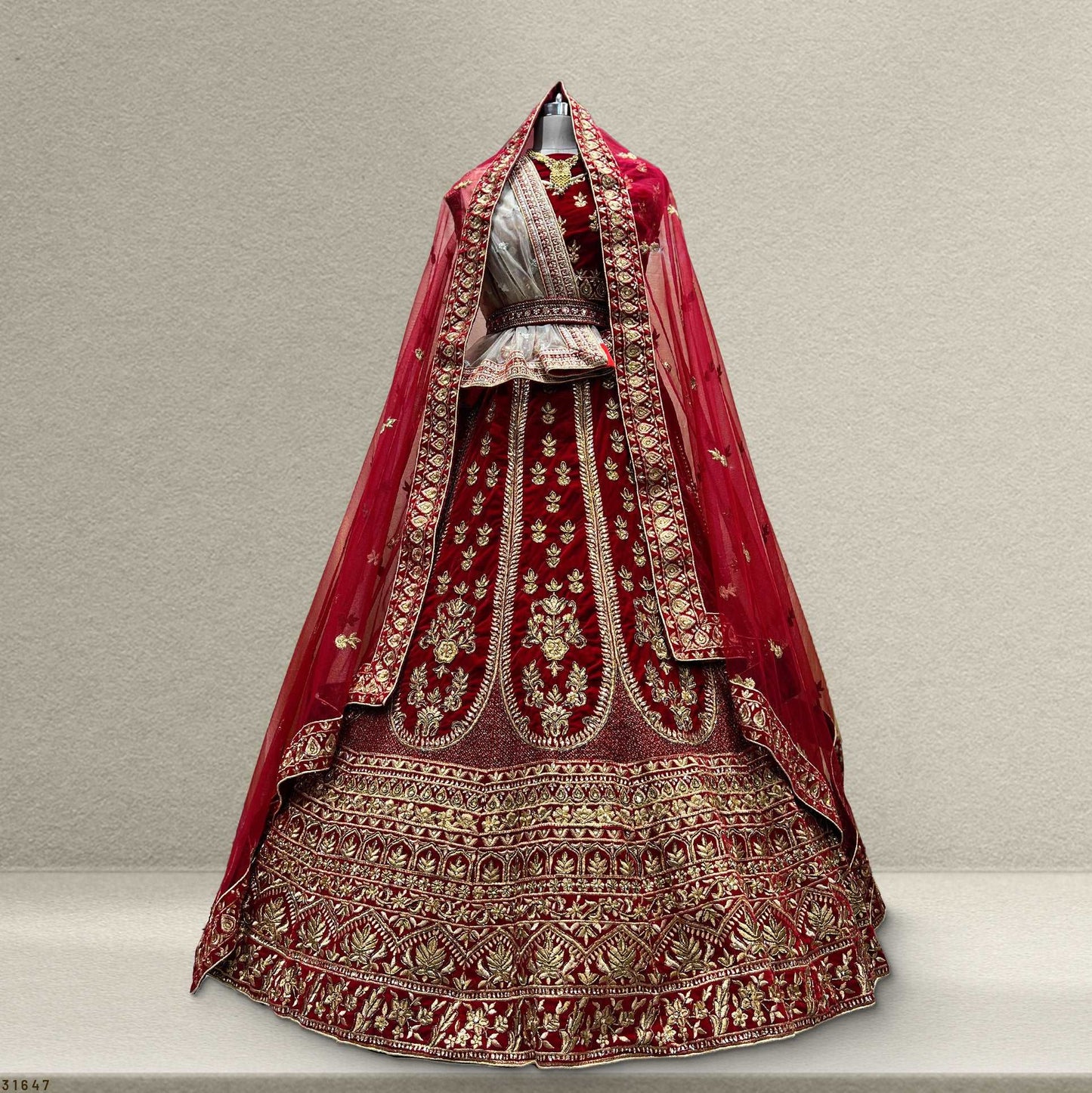 Pagfera - Cutdana Handwork Royal Red Bridal Lehenga