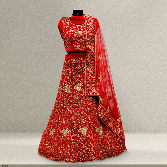 Pagfera - Heavy Zari Handwork Royal Red Bridal Lehenga