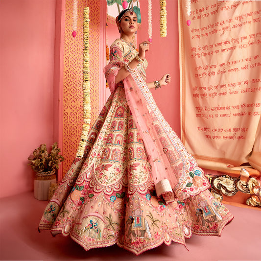 Rosé - Celebrity Designer Couture Multicolor Patchwork Silk Lehenga