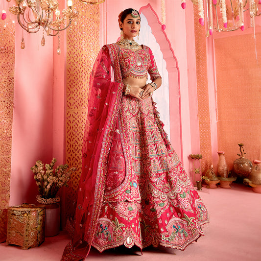 Rosé - Celebrity Designer Couture Multicolor Patchwork Silk Lehenga