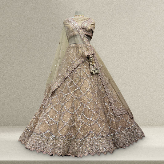 Cherry Blossom  -  The Modern Ivory Lehenga for Reception for Bride