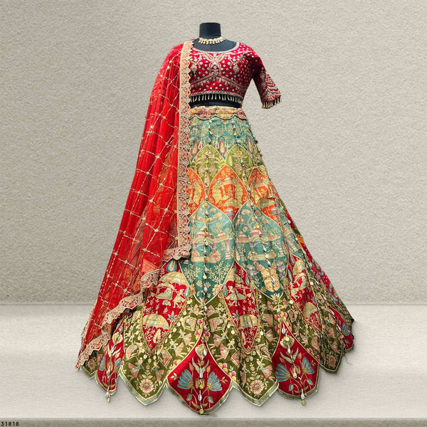 Shringaar: Multicolor Carnival Lehenga with Ready-To-Wear Blouse