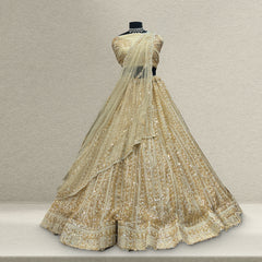 Cherry Blossom  -  The Modern Ivory Lehenga for Reception for Bride - JMS Studio