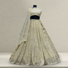Cherry Blossom  -  The Modern Ivory Lehenga for Reception for Bride - JMS Studio