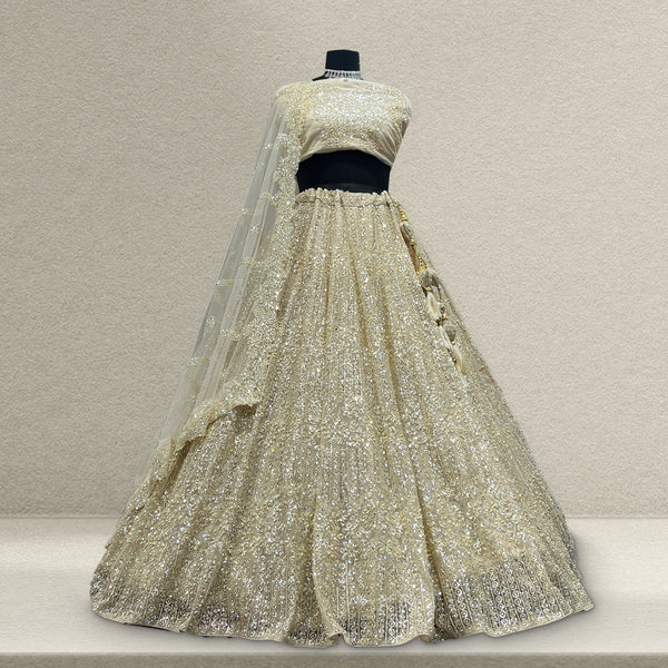 Cherry Blossom  -  The Modern Ivory Lehenga for Reception for Bride - JMS Studio