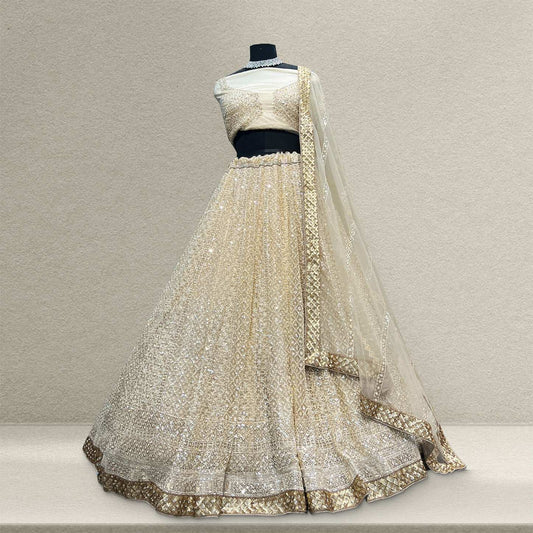 Cherry Blossom  -  The Modern Ivory Lehenga for Reception for Bride