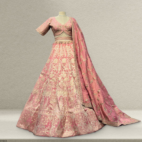 Shringaar: Soft Pink Banarasi Silk Lehenga with Ready-To-Wear Blouse
