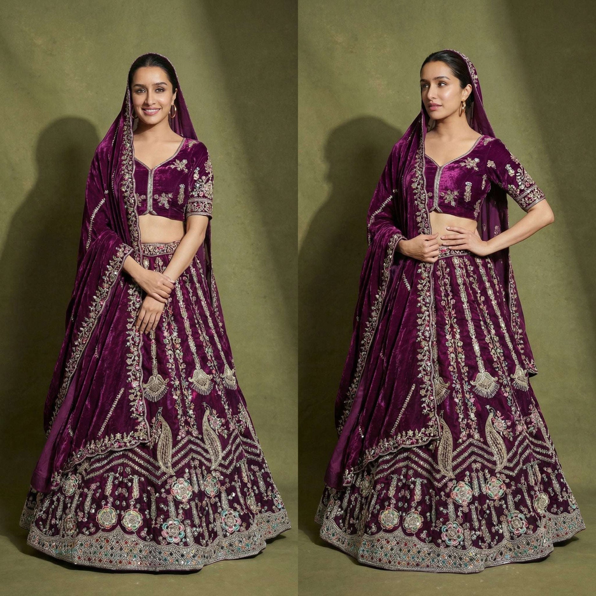 Padmini - Tissue Silk Embroidered Partywear Sider Lehenga Choli - Wine