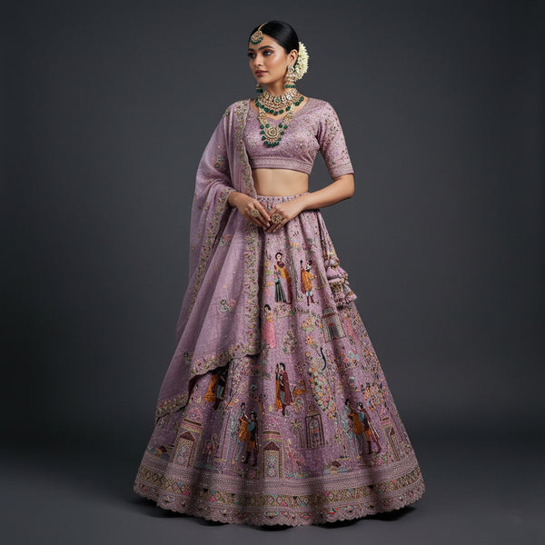 Padmini - Tissue Silk Snow White Concept Designer Lehenga Lavender