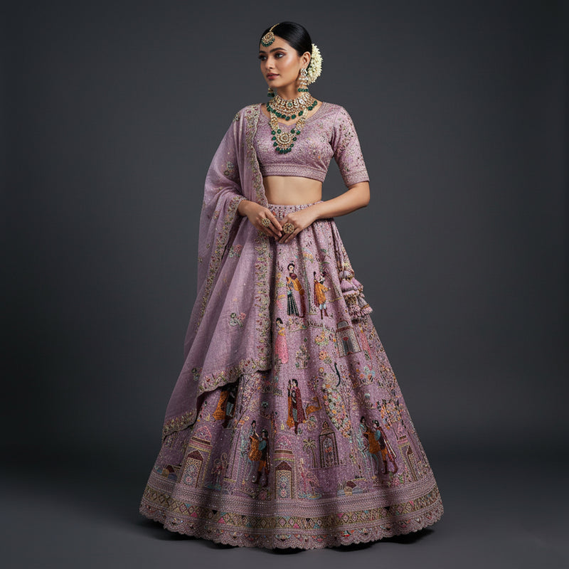 Padmini - Tissue Silk Snow White Concept Designer Lehenga Lavender