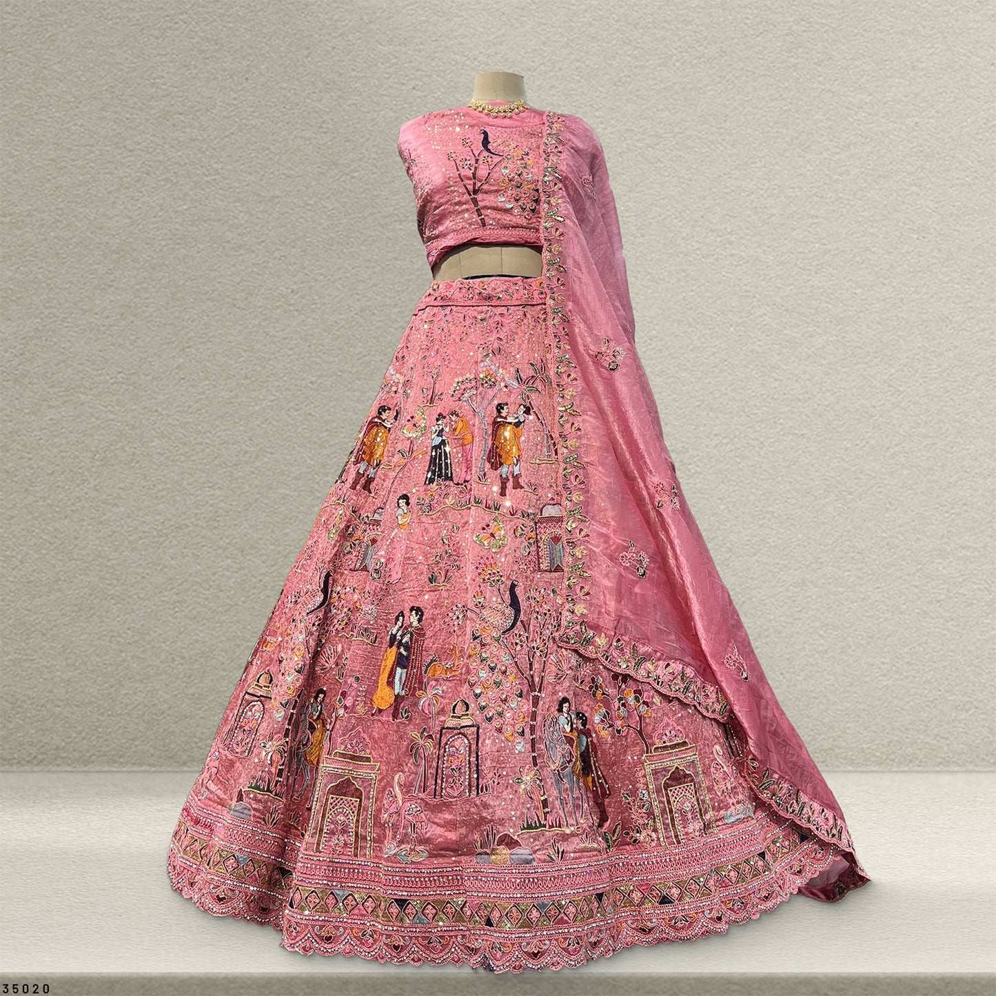 Padmini - Tissue Silk Snow White Concept Designer Lehenga Pink
