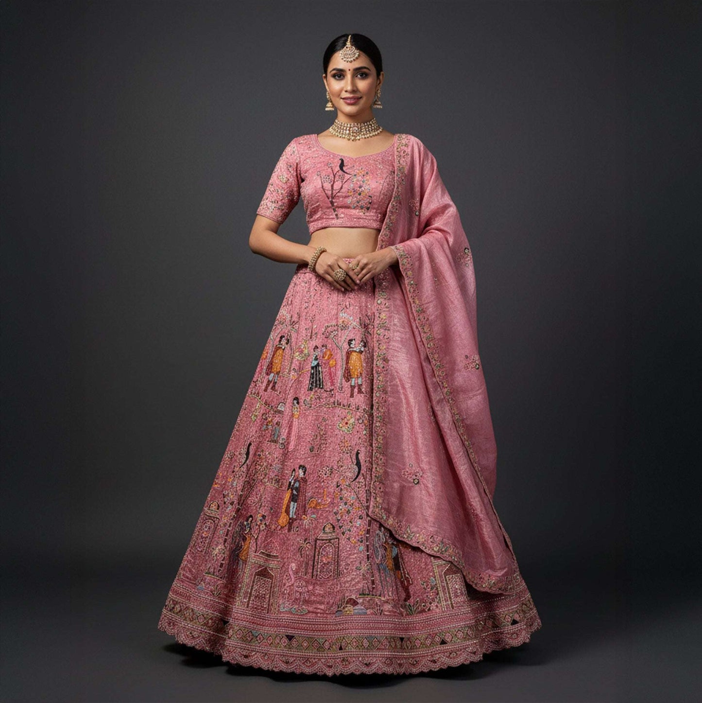 Padmini - Tissue Silk Snow White Concept Designer Lehenga Pink