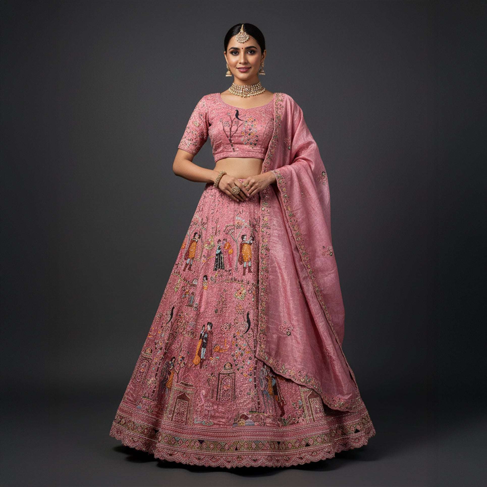 Padmini - Tissue Silk Snow White Concept Designer Lehenga Pink