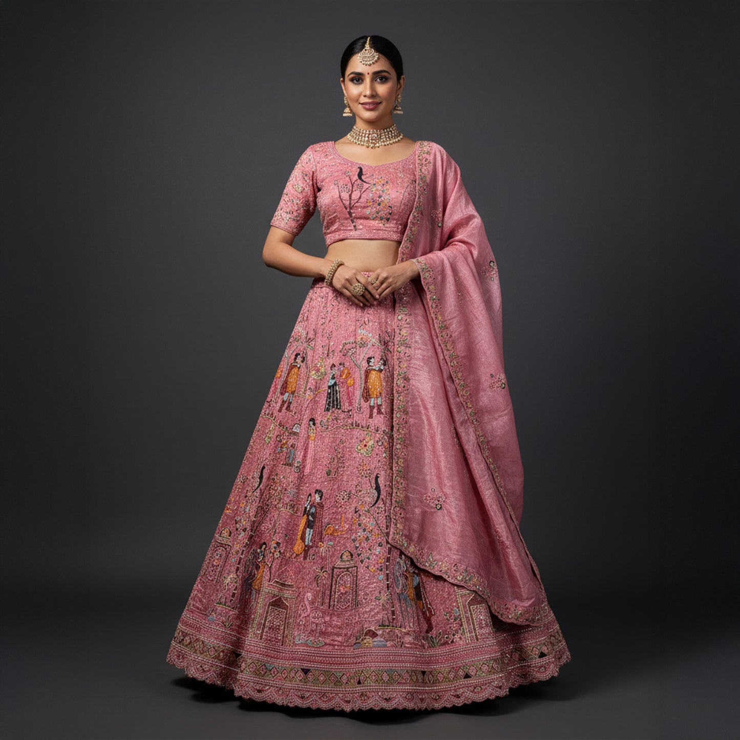 Padmini - Tissue Silk Snow White Concept Designer Lehenga Pink