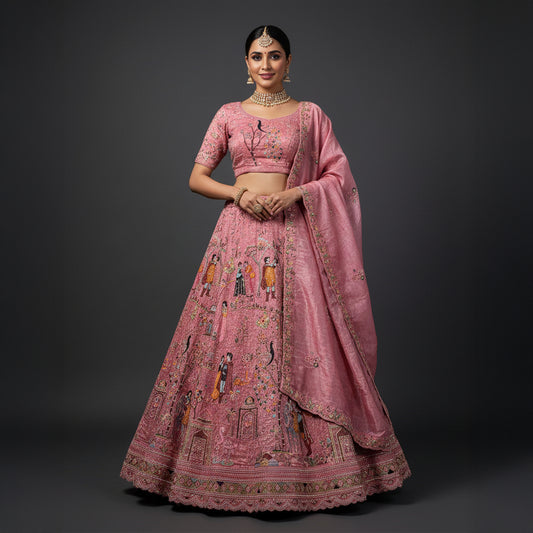 Padmini - Tissue Silk Snow White Concept Designer Lehenga Pink