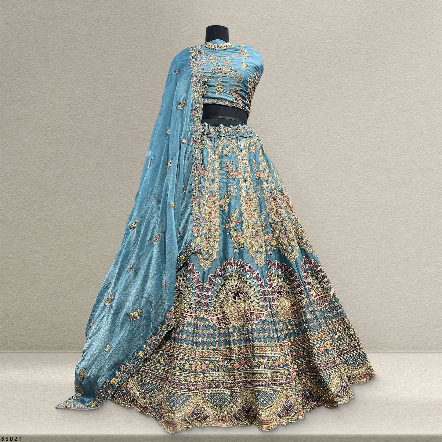 Padmini - Tissue Silk Zari & Resham Work Partywear Lehenga