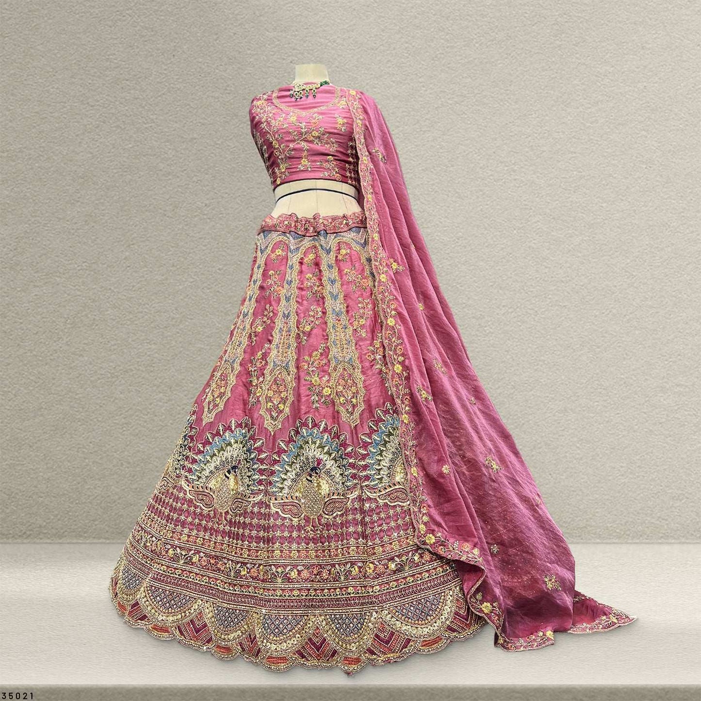 Padmini - Tissue Silk Zari & Resham Work Partywear Pink Lehenga