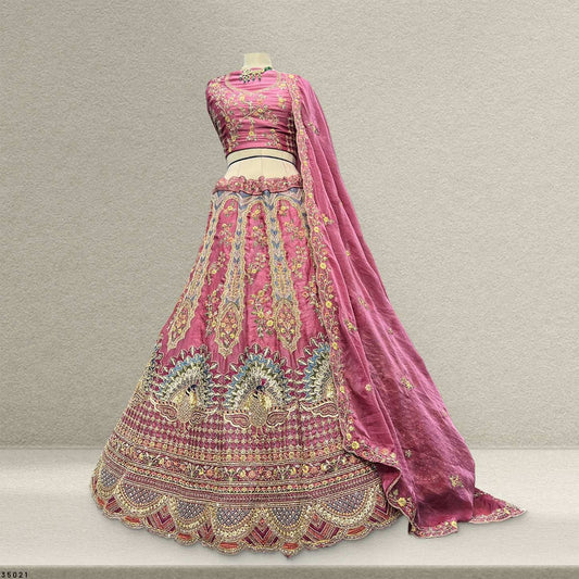 Padmini - Tissue Silk Zari & Resham Work Partywear Pink Lehenga