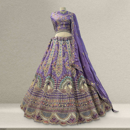 Padmini - Tissue Silk Zari & Resham Work Partywear Lavender Lehenga