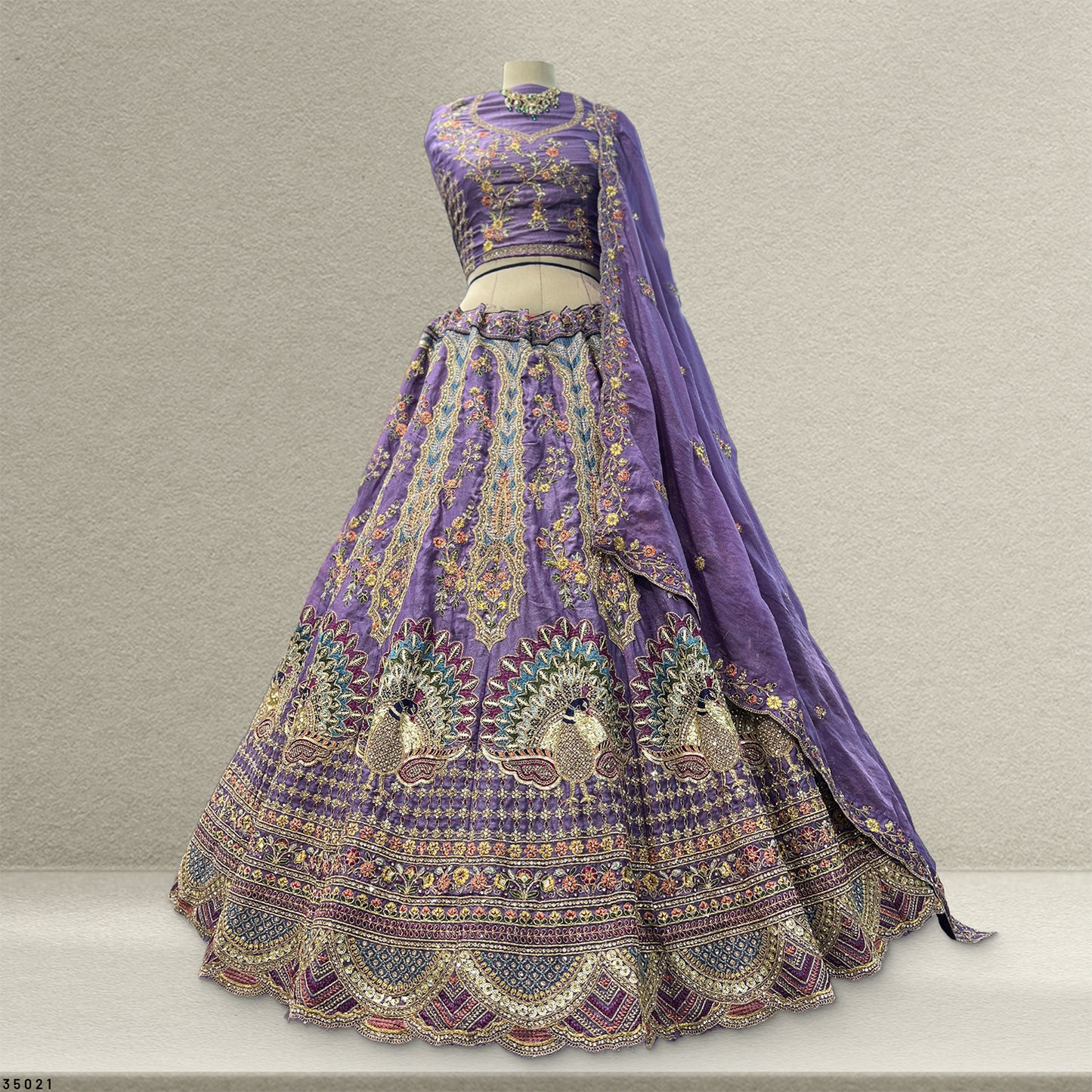 Padmini - Tissue Silk Zari & Resham Work Partywear Lavender Lehenga