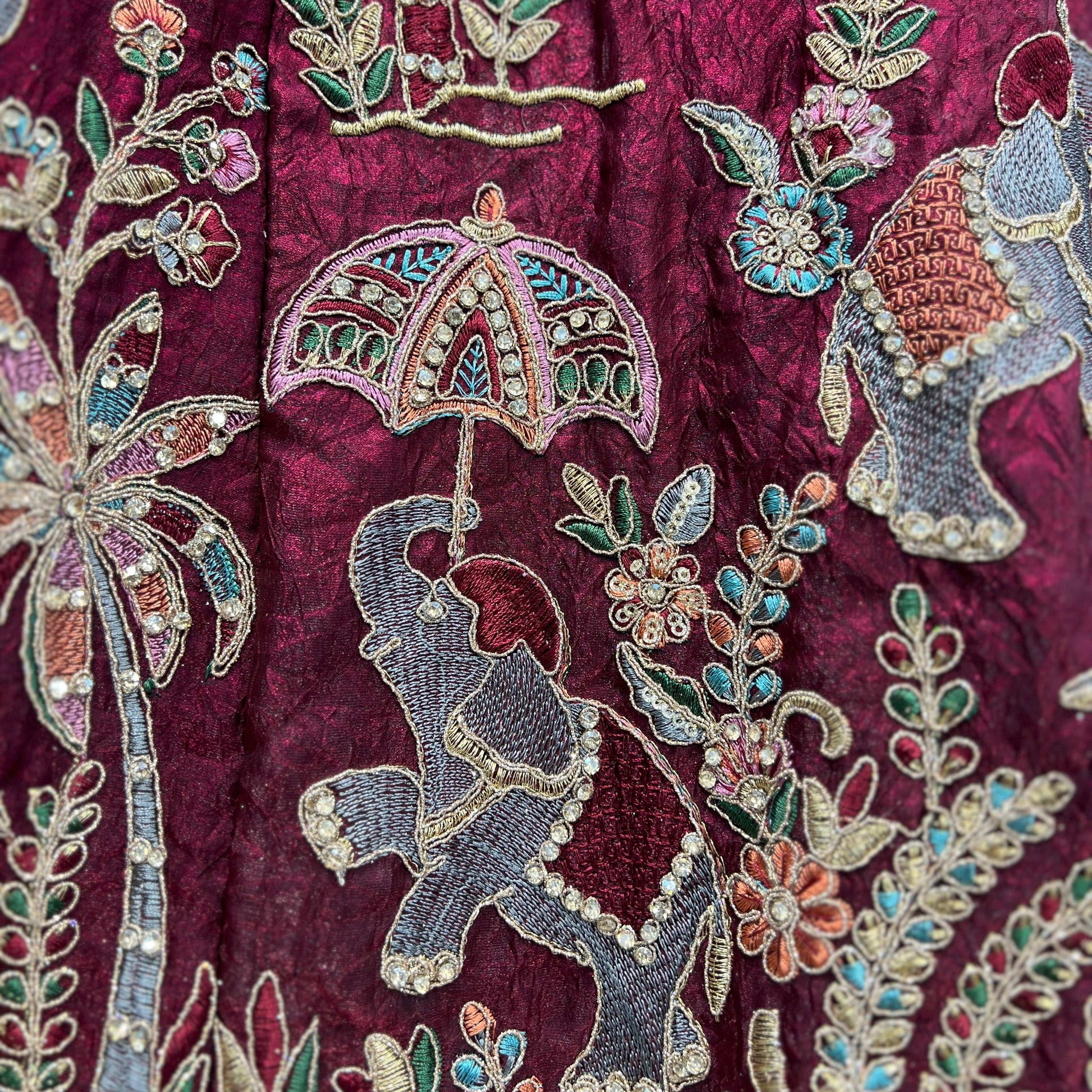 Padmini - Tissue Silk Zari & Resham Work Partywear Maroon Lehenga