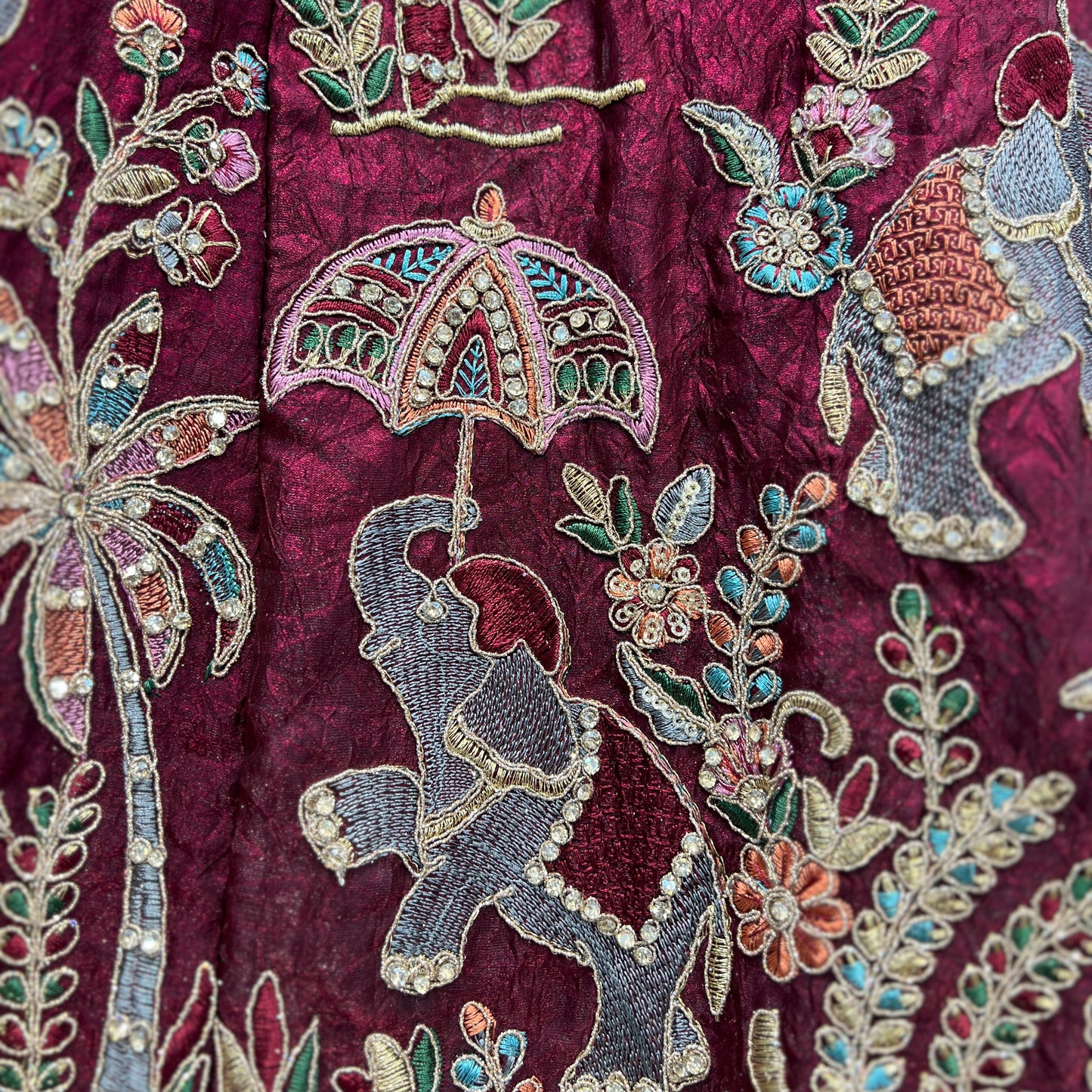 Padmini - Tissue Silk Zari & Resham Work Partywear Maroon Lehenga