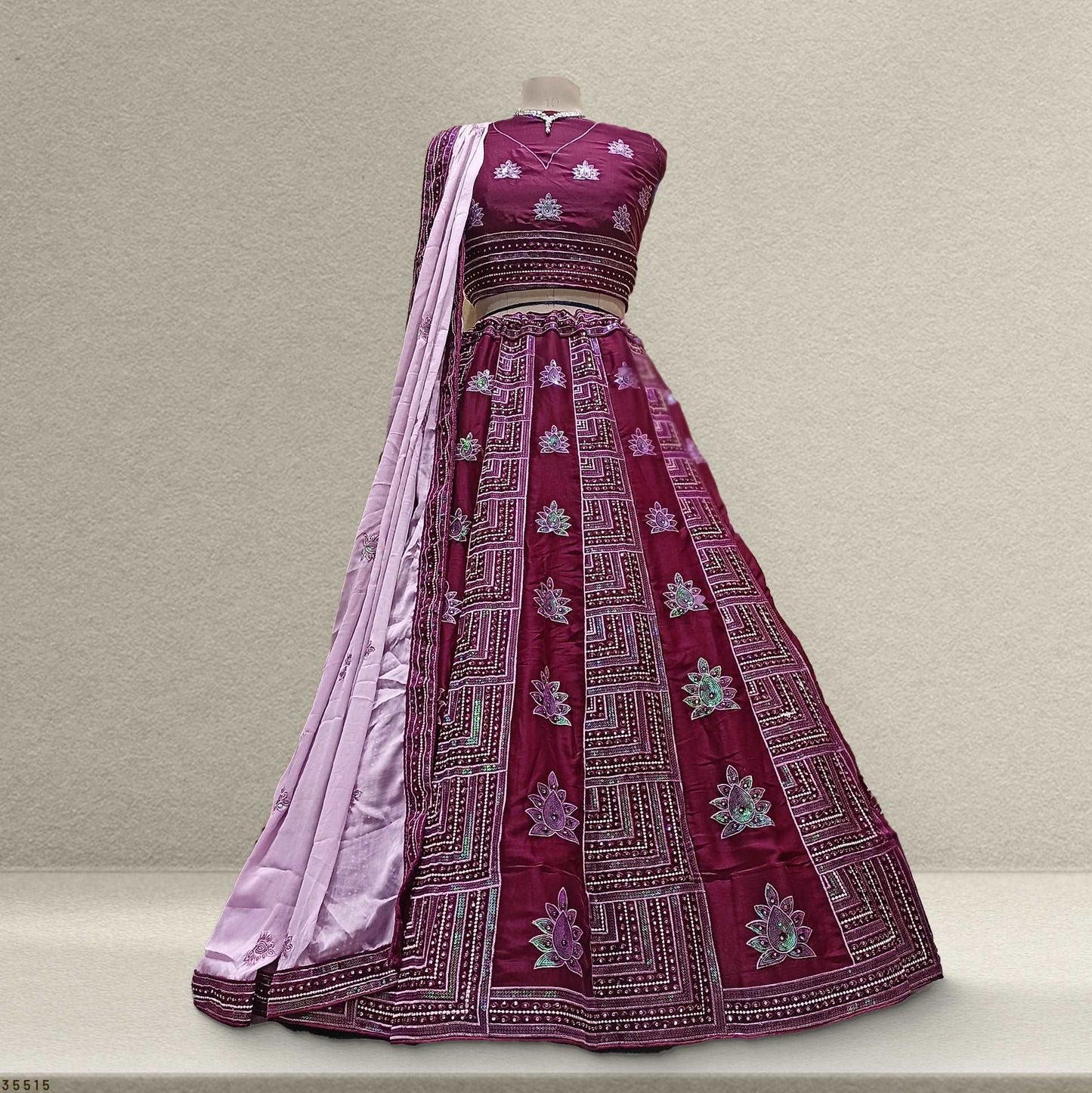 Lehza - The Party Wear Georgette Wine Sider Lehenga