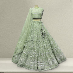 Jazzagals - Beads & Pearls Handwork Sage Green Reception Lehenga
