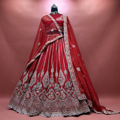 Royal Baggi - Red Raw Silk 12-Kali Elephant Motif Bridal Lehenga with Double Dupatta