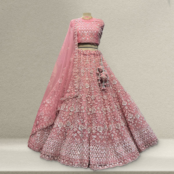 Jazzagals - Beads & Pearls Handwork Soft Pink Reception Lehenga