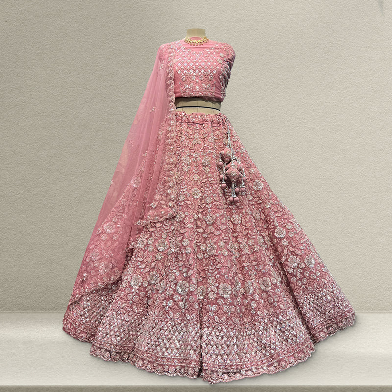 Jazzagals - Beads & Pearls Handwork Soft Pink Reception Lehenga