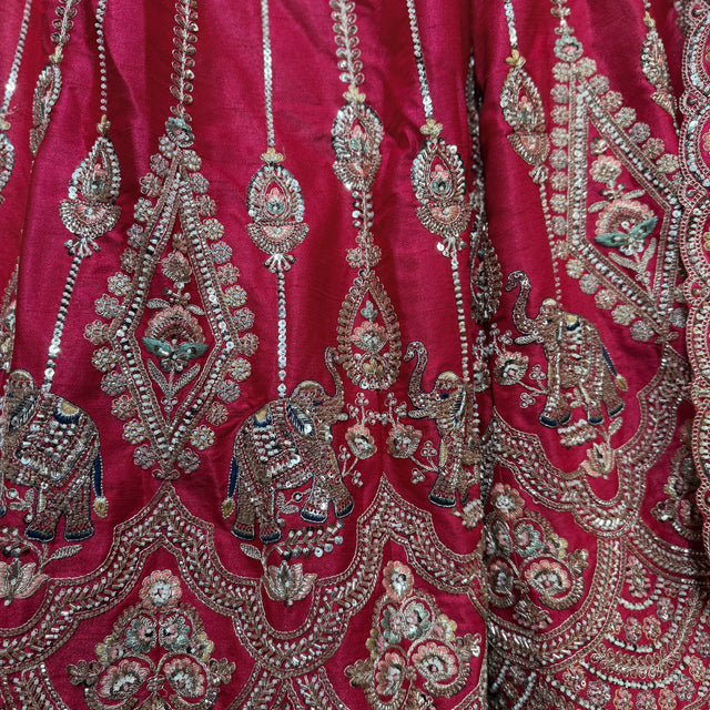 Royal Baggi - Rani Pink Raw Silk 12-Kali Elephant Motif Bridal Lehenga with Double Dupatta