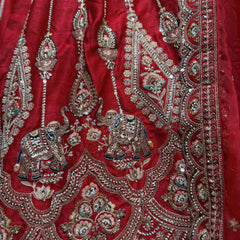 Royal Baggi - Red Raw Silk 12-Kali Elephant Motif Bridal Lehenga with Double Dupatta