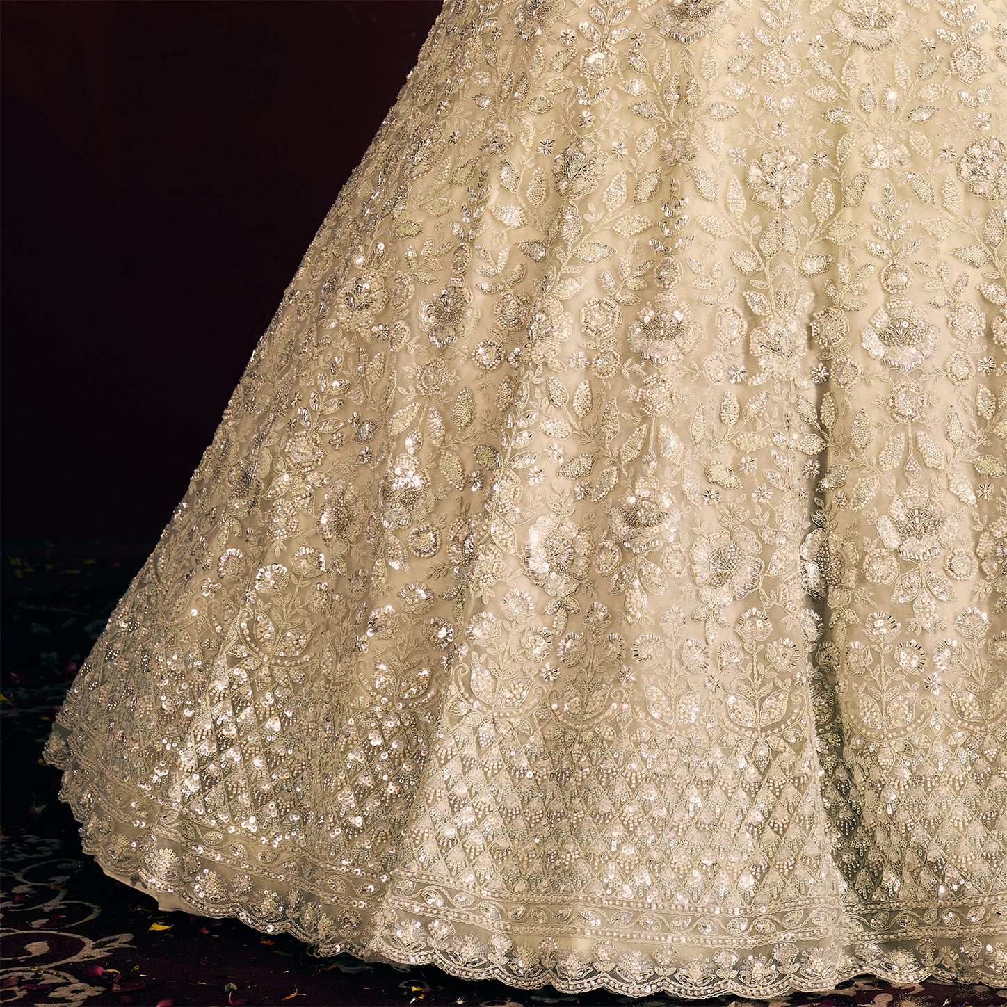 Jazzagals - Beads & Pearls Handwork Off White Reception Lehenga