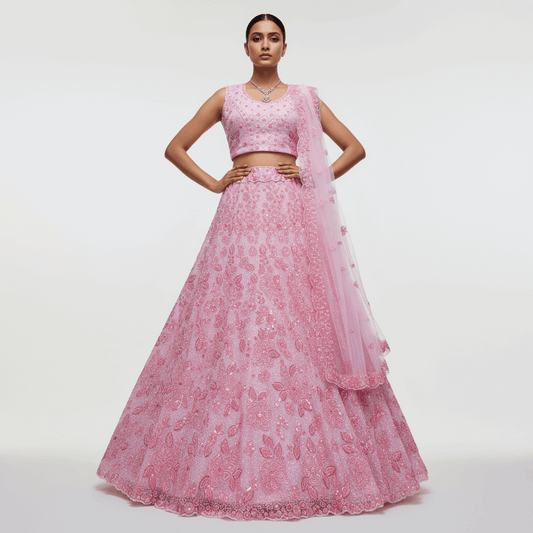 Cherry Blossom  -  The Modern Soft Pink Lehenga for Reception for Bride