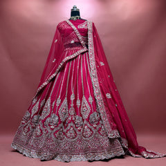Royal Baggi - Rani Pink Raw Silk 12-Kali Elephant Motif Bridal Lehenga with Double Dupatta