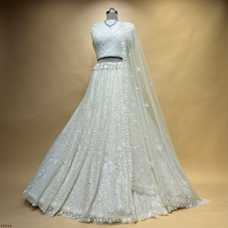 Cherry Blossom  -  The Modern Off White Lehenga for Reception for Bride
