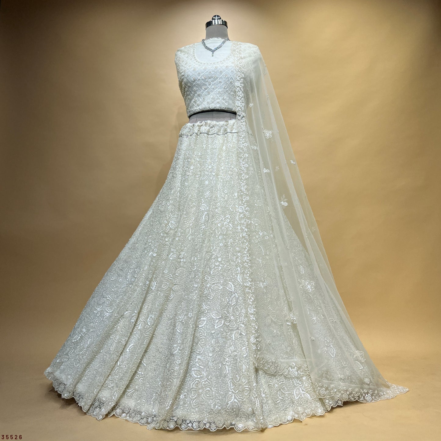 Cherry Blossom  -  The Modern Off White Lehenga for Reception for Bride