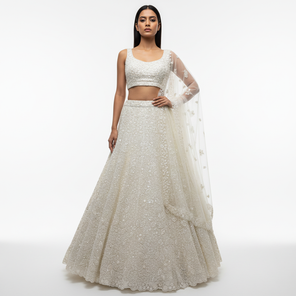 Cherry Blossom  -  The Modern Off White Lehenga for Reception for Bride