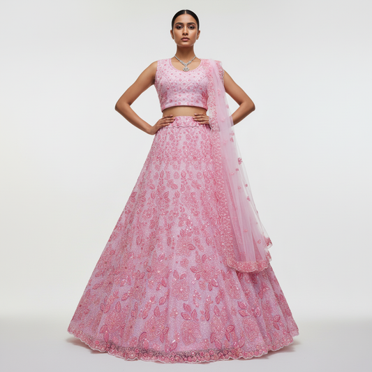 Cherry Blossom  -  The Modern Soft Pink Lehenga for Reception for Bride