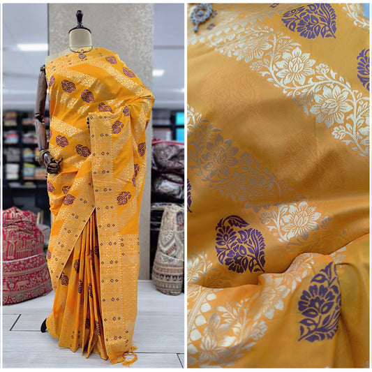JMS_Studio Mustard Yellow Woven Sarees with Golden Hues