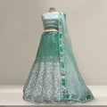 Mint green sequin lehenga skirt with embellished border and matching sheer dupatta