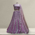 Embroidered sequin lehenga in pink and purple with matching sheer dupatta