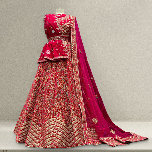 Pagfera - Double Dupatta Kashmiri Work Rani Pink Bridal Lehenga JMS Studio {{ Royal Red Bridal Lehenga}}